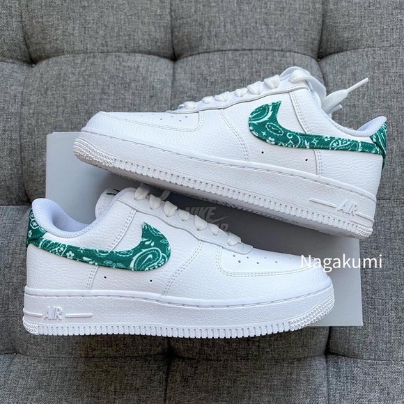 🤍💚 Nike Air Force 1 white blue green bandana paisley - Picture 3 of 4
